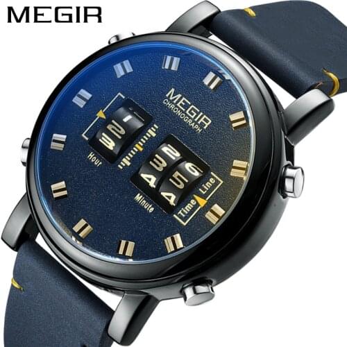 MEGIR 2021 New Sport Mens Trend Personality Roller Quartz Watch Waterproof Tide Brand Watches Pilot Relogio Masculino 2137G