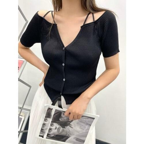 Fashion New Luxury Women Off Shoulder Knitted Slim T-Shirt Ladies Casual Tee Tops 2 Color For Female Ddxgz2 5.19