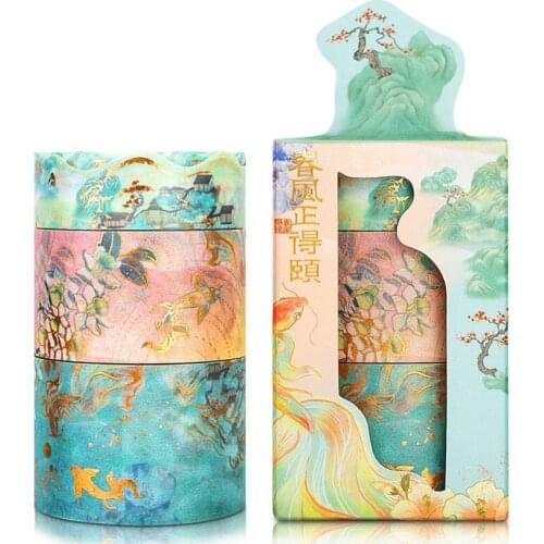 3PCS Masking Tape Paper Set Original Chinese Luxury Style Adhesive Tapes Lipstick Diary Sticker Stationery