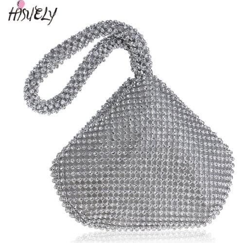 HISUELY New Soft Beaded Women Evening Bags Cover Open Style Lady Wedding Bridalmaid Handbags Purse Bag For New Year Gift Clutch