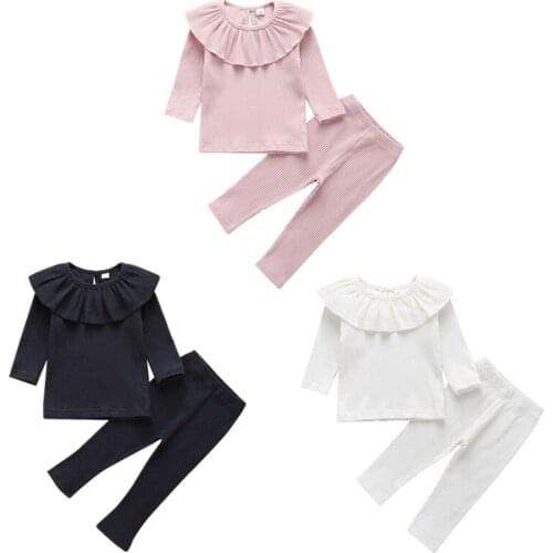 0-3Years Toddler Baby Girl Clothes Knitted Ruffle Tops T-Shirt Leggings Pants Outfits