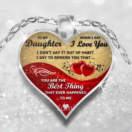 Mom Dad To Daguhter Metal Chains Necklace Epoxy Resin Love Heart Pendant Necklaces For Women Girls Jewelry gift