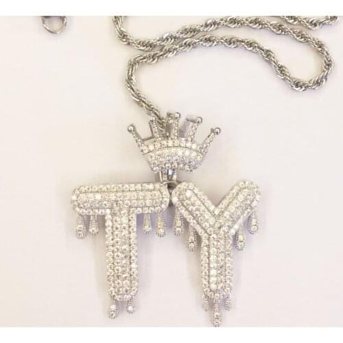 Lucky Sonny Factory Price Custom A-Z Drip Crown Letters Pendant Necklace Alphabet Iced CZ Out Initials DIY Bubble Letter Jewelry