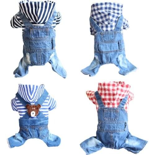 Stripe Denim Pet Dog Clothes Puppy Jumpsuits Clothing For Small Dogs Chihuahua Plaid Casual Couple Pajamas Jacket Pijama Perro
