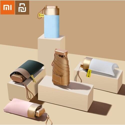 New Xiaomi Youpin Mini Portable Rain Umbrella Womens Handbag Umbrella 14cm Six-Fold Gold Flat Capsules UV Outdoor Umbrella