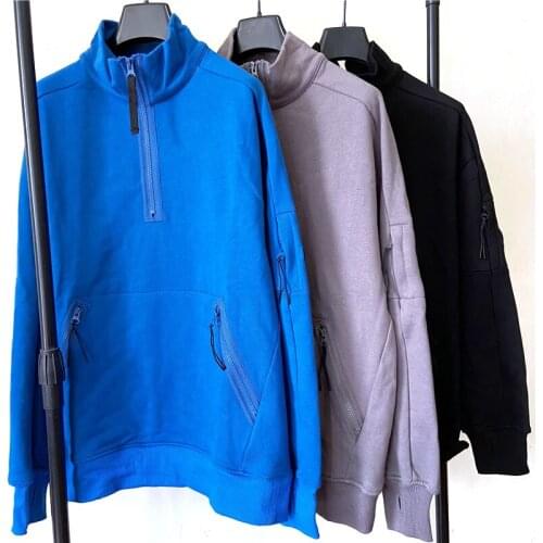 Top quality spring and autumn fashion lens decoration pocket casual sports half zipper pullover sweater for men and women