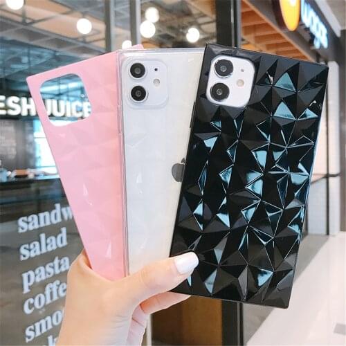 Luxury Square Diamond Pattern Case For iPhone 12 Mini 11 Pro Max 7 8 6 6s Plus XS Max X XR Soft Silicon Cover For iPhone 12 Case