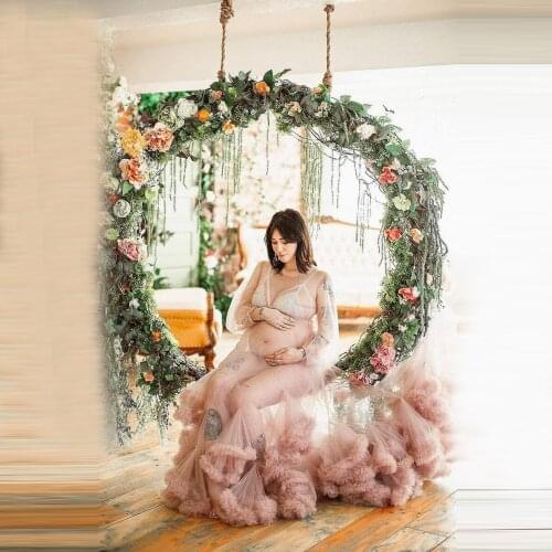 Sexy Tulle Maternity Dresses Ruffles Long Sleeves Sexy Sheer Bridal Photo Shoot Pregnancy Gowns Plus Size Custom Made