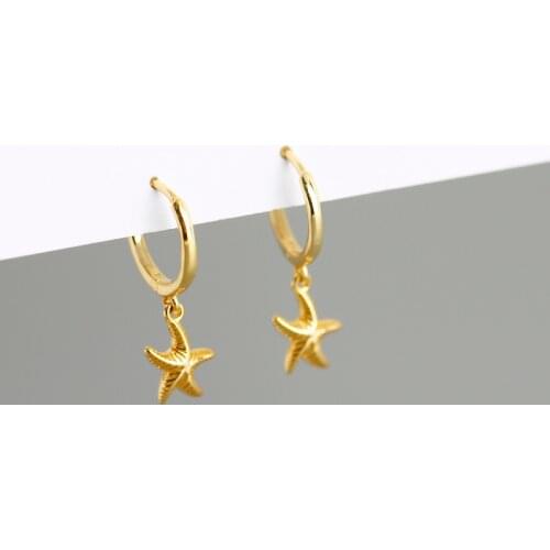 925 Sterling Silver Hoop Earring for Women Starfish Gold Silver Ear Jewelry Wholesale S-E1388