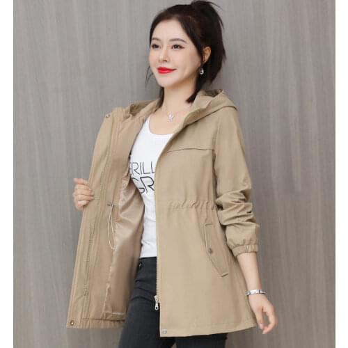 Trench Coats Womens Hooded Long-Sleeve Casual Windbreaker Female 2021New Spring Autumn Loose Plus Size Tops Outerwear R989