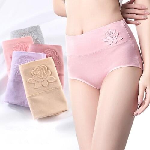 Cotton womens panties elastic soft large size XXXL Embossed ROSE Ladies underwear Breathable sexy High waist briefs