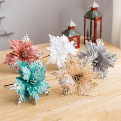 Christmas Tree Ornaments Multicolor Artificial Christmas Flowers for Christmas New Year Wedding Party Floral Decorations