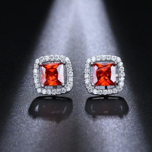 Emmaya Unique Small Square Earring Red Stone Crystal Solid AAA CZ Jewelry Earring For Women Girls Popular Gift Party Wedding
