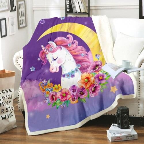 3D Digital Printing Star Unicorn Chunky Knit Winter Flannel Blanket Cartoon Comfy Hood For Kids Girls Gift Custom Blanket