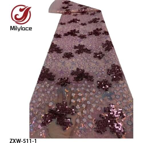 High Quality French Lace Embroidery Sequins Fabric 5 Yards Latest African Lace Fabric for Wedding Party ZXW-511