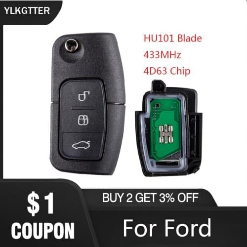 YLKGTTER 3Buttons Car Alarm Remote Key 433MHz work for Ford Mondeo Focus 2 Fusion Fiesta Galaxy with Uncut HU101 Blade 4D63 Chip