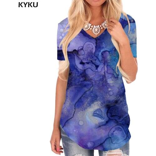 KYKU Dark Blue T Shirt Women Nebula Shirt Print Galaxy V-neck Tshirt Harajuku T-shirts 3d Womens Clothing Summer Printed
