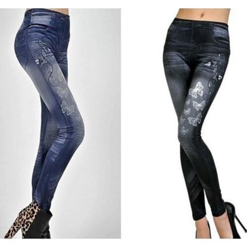 2021 Women New Fashion Classic Stretchy Slim Leggings Sexy imitation Jean Skinny Jeggings Skinny Pants big size bottoms hot sale