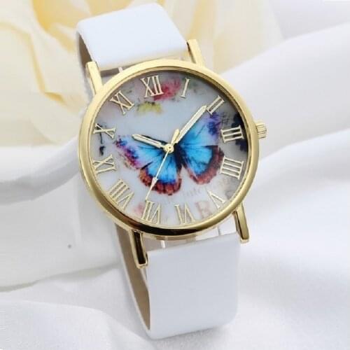 Gnova Platinum Blue Butterfly Watch Women Soft PU leather casual wristwatch picture ART golden watch Geneva Style Fashion A977