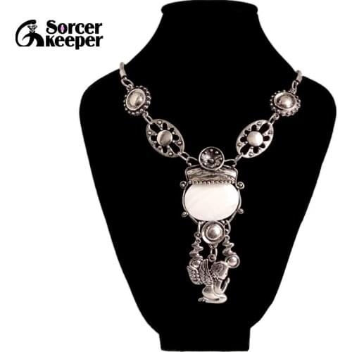 Fashion Nature White Shell Fairy Statement Necklace Antique Jewelry Bohemian Vintage SilverColor Jewelry For Women XL006