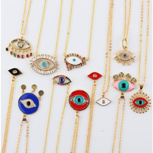 New Fashion Ladies Chic Gold Chain Colorful Rhinestone Filled Evil Eye Coin Necklaces For Women Bohemian Gold Necklaces
