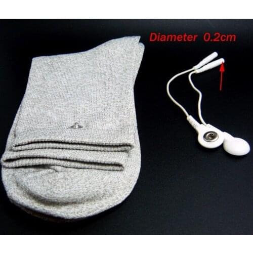 1 Pair Conductive Fiber Electrode Socks Massage Socks With Short Cable For TENS Unit free shipping