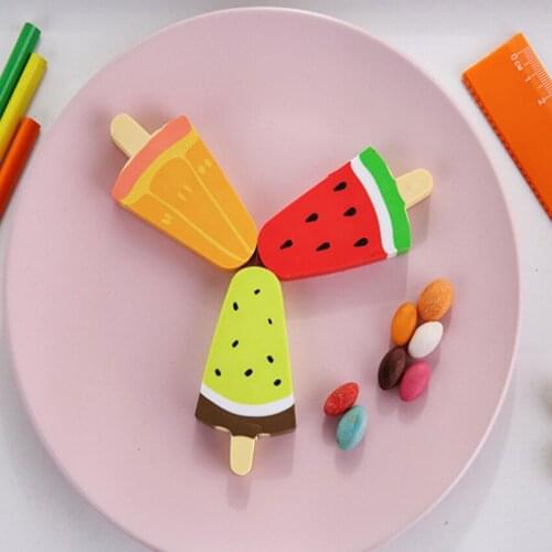1pcs/lot Kawaii Watermelon Orange Kiwi Fruit Ice Cream Rubber Pencil Eraser Students Stationery School Supplies For Kids
