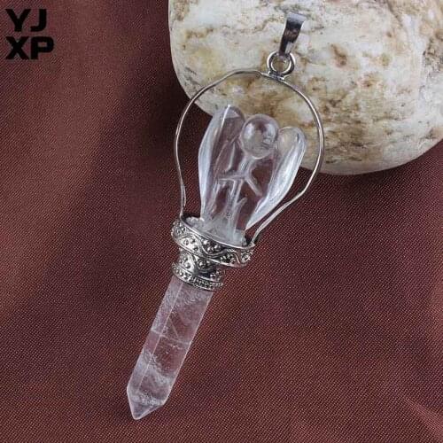 1 Pcs Natural Rock Stone Crystal Scepter Pendant Clear Quartzs Hexagonal Pillar Guardian Angel Sceptre Healing Point Jewelry