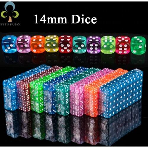 10pcs 14mm Clear Colorful Dice Transparent Dices for Board Game Bar Cambling Playing Rpg Game Club Party Accessories GYH