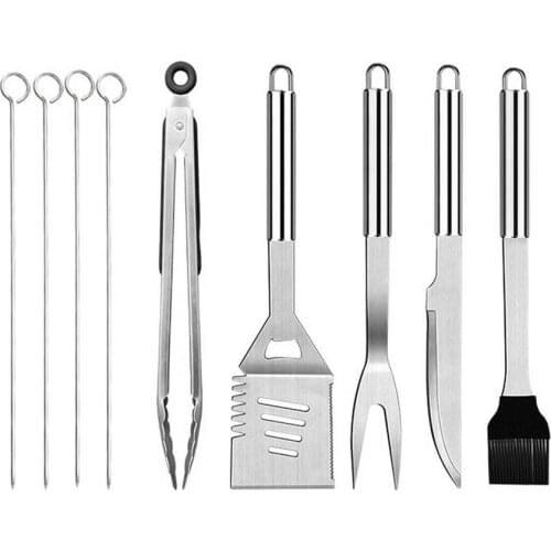10PCS Stainless Steel BBQ Tools Set BBQ Tongs Knife Fork Baking Brush Grill Utensils Set For Outdoor Picnic Barbecue Accessories