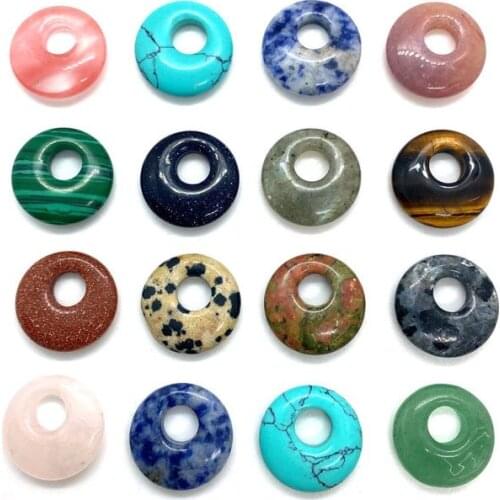 3 Pcs/bag Natural Stone Nostalgic Donut Buckle Oblique Hole Pendant Tigers Eye Spotted Stone DIY Handmade Jewelry Pendant 18 Mm