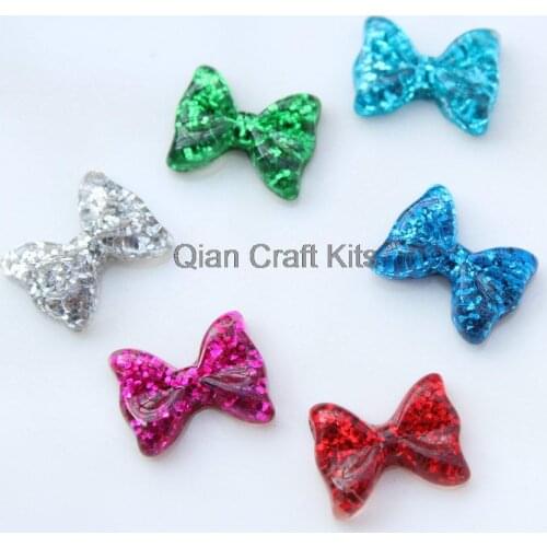 400pcs 12mm Mixed Colors Tiny Bow Glitter Resin Ribbon Cabochons