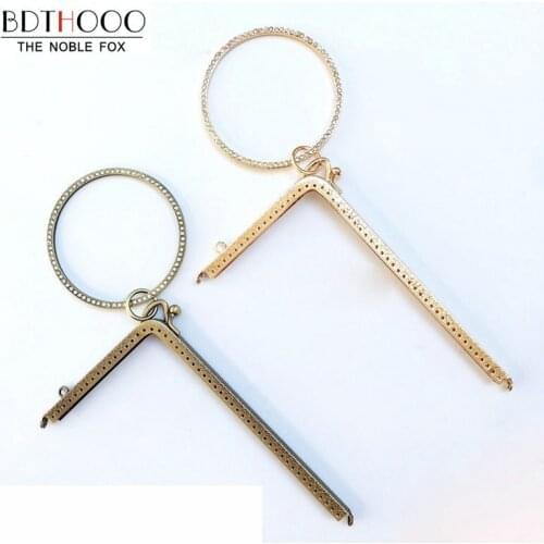 BDTHOOO 5pcs 18.5cm Antique Bronze Metal Purse Frame Handle for Clutch Bag Making Kiss Clasp Lock L-shaped Handbag Accessories