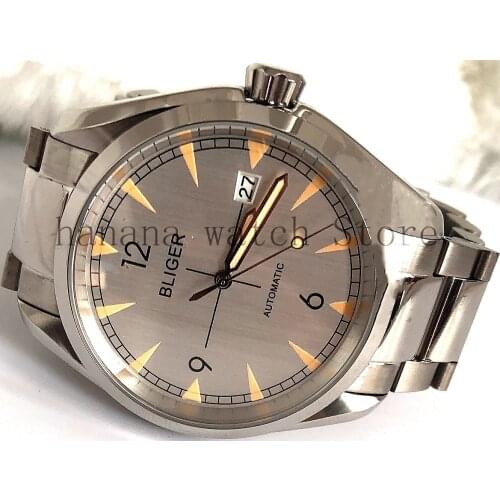 BLIGER 40mm Sapphire Glass Aseptic Leisure Sports Waterproof White Dial Luminous Ceramic Bezel Automatic Waterproof Mens Watch