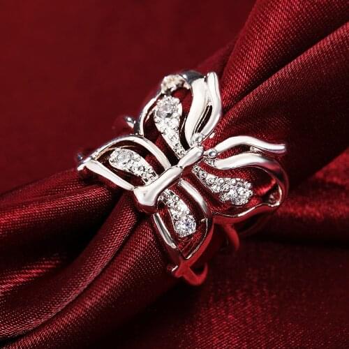 Charm 100% 925 Sterling Silver Crystal butterfly Ring For Women adjustable Fashion Retro Wedding Party Gift high quality Jewelry