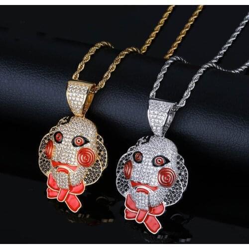 Fashion Mens Hip Hop Pendant Necklace Jewelry For Boy Party Gift Classic Clown Pendant Male Gold Silver Color Chain Necklace