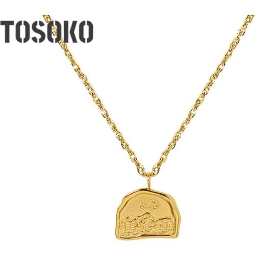 TOSOKO Stainless Steel Jewelry Flower Half Irregular Pendant Necklace Female Hip Hop Clavicle Chain BSP1033