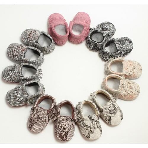 Genuine leather Baby moccasins snake grain soft bottom Baby boys Girls Shoes First Walkers 0-24M