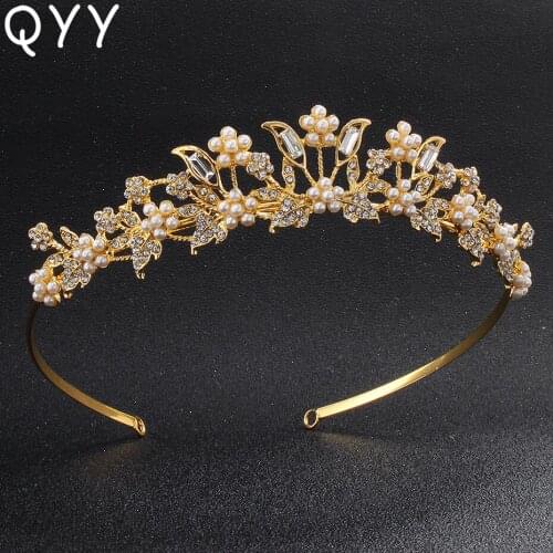 China Classic Style Princess Tiaras and Crowns Luxury Gold Color Diadem Wedding Women Hair Jewelry