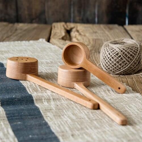 Long Handle Wooden Seasoning Spoon Anti-scald Colander For Kitchen Restaurant Tableware