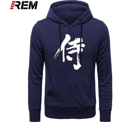 REM Samurai Kanji Cotton Character Red Letter Japanese Style Harajuku Personality long Sleeve Hoodies, Sweatshirts