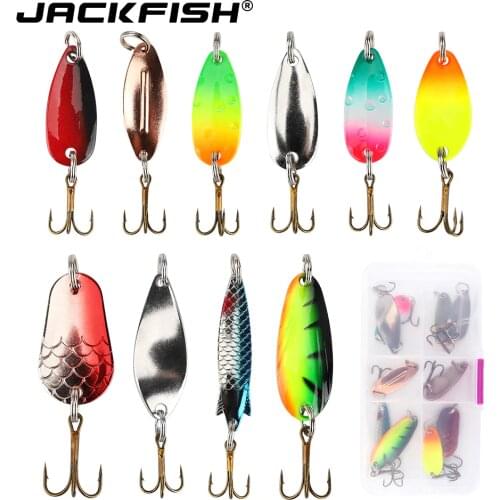 JACKFISH 10pcs/lot Fishing Lure Spoon 3G/4G/5G/6G Bait Set Metal Lure Kit Sequin Fishing Lures with Box Fishing Tackle hard Bait