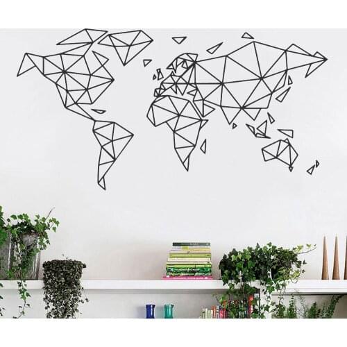 World Map Wall Sticker For Office Geometric Pattern Vinyl Wall Decals Decor Bedroom Funny Kids Room Decoration Removable Y146