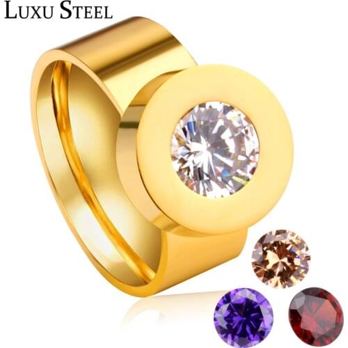 LUXUSTEEL zircon ring anillo inoxidable mujer Gold Round Finger Rings Party Wholesale Engagement Rings Stone Can Be Changed