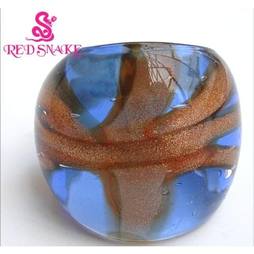 RED SNAKE Fashion Ring Handmade blue with Golden sand drawing Murano Glass Rings