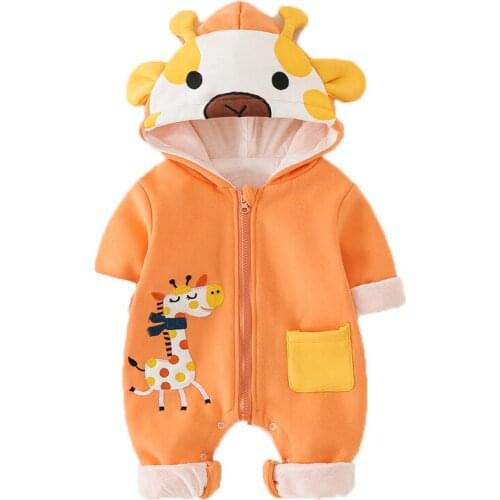 Newborn baby spring and autumn clothes long-sleeved boys girls baby romper romper full moon cartoon giraffe pocket one-piece