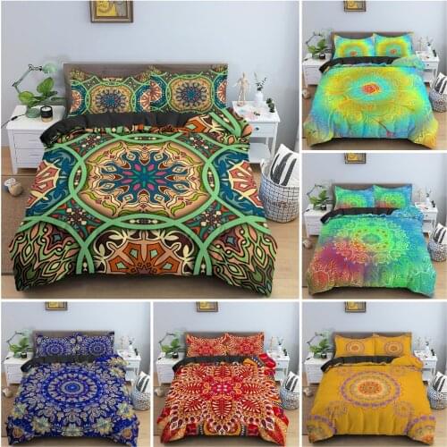 Ethnic Mandala Duvet Cover Set 3D Flower Pattern Bedding Set Bohemian Style Bedclothes King Queen Twin Size Bedroom Decor 2/3Pcs