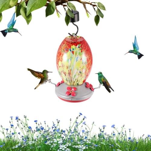 Hummingbird Feeder Decorative Hummingbird Water Bowl Glass Vase Hanging Feeder Bright Color 4 Feeding Stations Ant Guard Hook