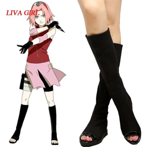 Haruno Sakura Japanese Anime Naruto Shippuden Black Ninja Boots Anime Cosplay Shoes