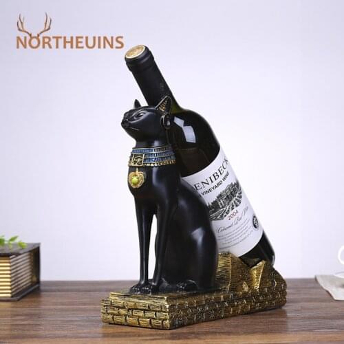NORTHEUINS Resin Egyptian Cat And Dog God Creative Wine Rack Bottle Holder Home Decoration Accessories Modern Figurines Interior